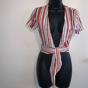 Love Tree Multicolor Stripe Deep V Front Tie Top